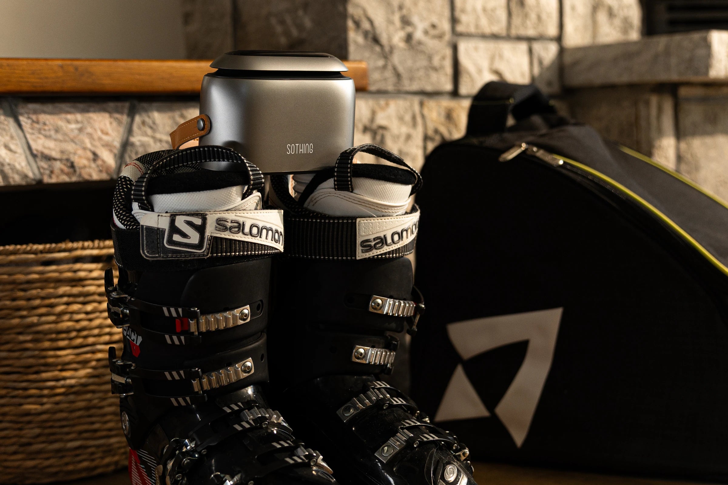 Original Ultra Grey with ski boots in a lodge